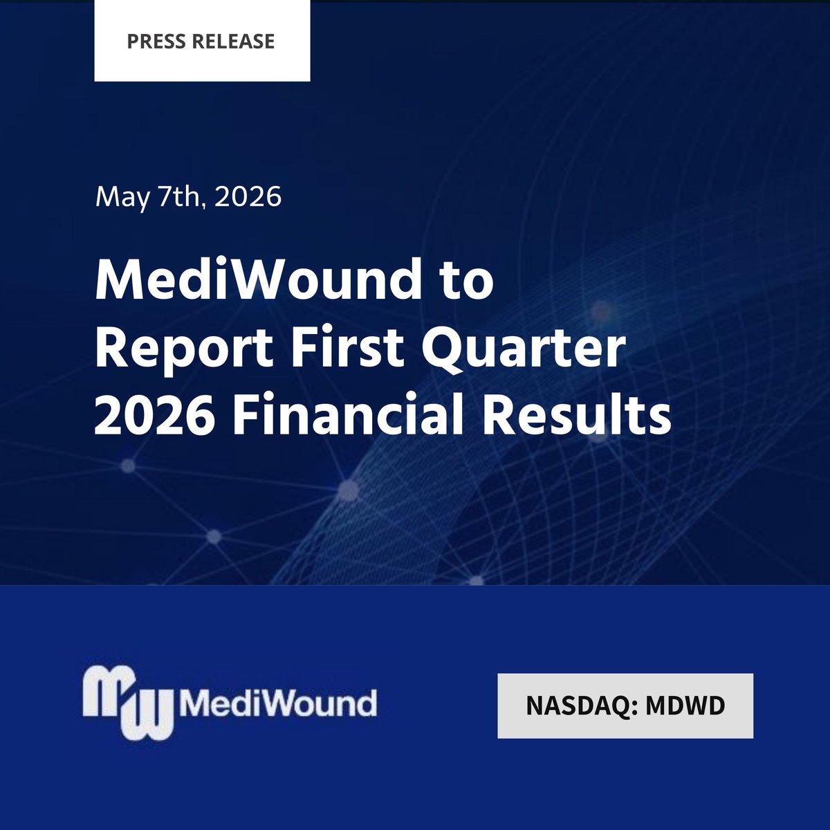 MediWound's tweet photo. $MDWD MediWound to Report First Quarter 2026 Financial Results

Read the full press release here: https://t.co/vFhoq6P96D https://t.co/1eXwjAMd16