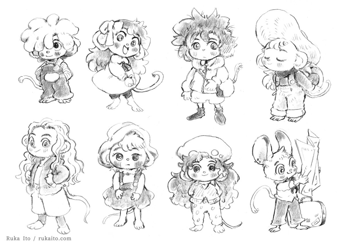 ねずみたちのキャラクターデザイン。 