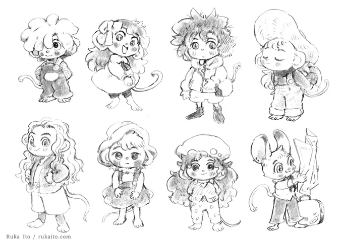 ねずみたちのキャラクターデザイン。 