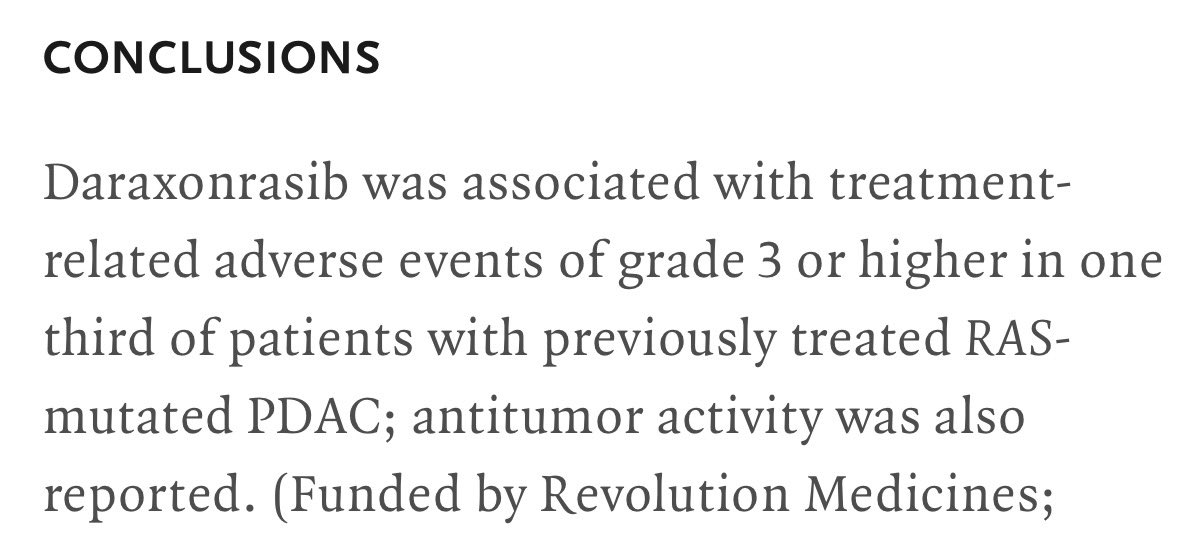 Gio_Marchegiani's tweet photo. ‼️ The post I was looking forward to 👀 Daraxonrasib in Previously Treated Advanced 🧬 RAS-Mutated PDAC

🤩 168 pts overall / 38 with RAS G12 G13 Q61 👉 8.1 months PFS / 15 OS 

😰 Treatment adverse events 96% / severe 30%

🧞‍♂️ Entering a new era?! 

https://t.co/LNpPp045Iu https://t.co/xmmcoaw5bV