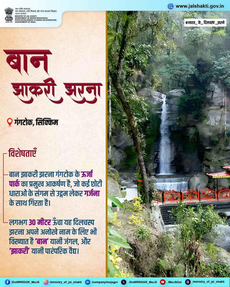 सिक्किम का बान झाकरी झरना प्रकृति और संस्कृति के गहरे तालमेल को दर्शाता है। लगभग दो एकड़ वाले ऊर्जा पार्क का यह प्रमुख आकर्षण पर्यटकों को अपनी मनमोहक सुंदरता व पौराणिक कथाओं से मंत्रमुग्ध कर देता है। करीब 40 फीट ऊंची चट्टानों से तीव्र वेग के साथ गिरता यह दिलचस्प झरना प्रकृति की