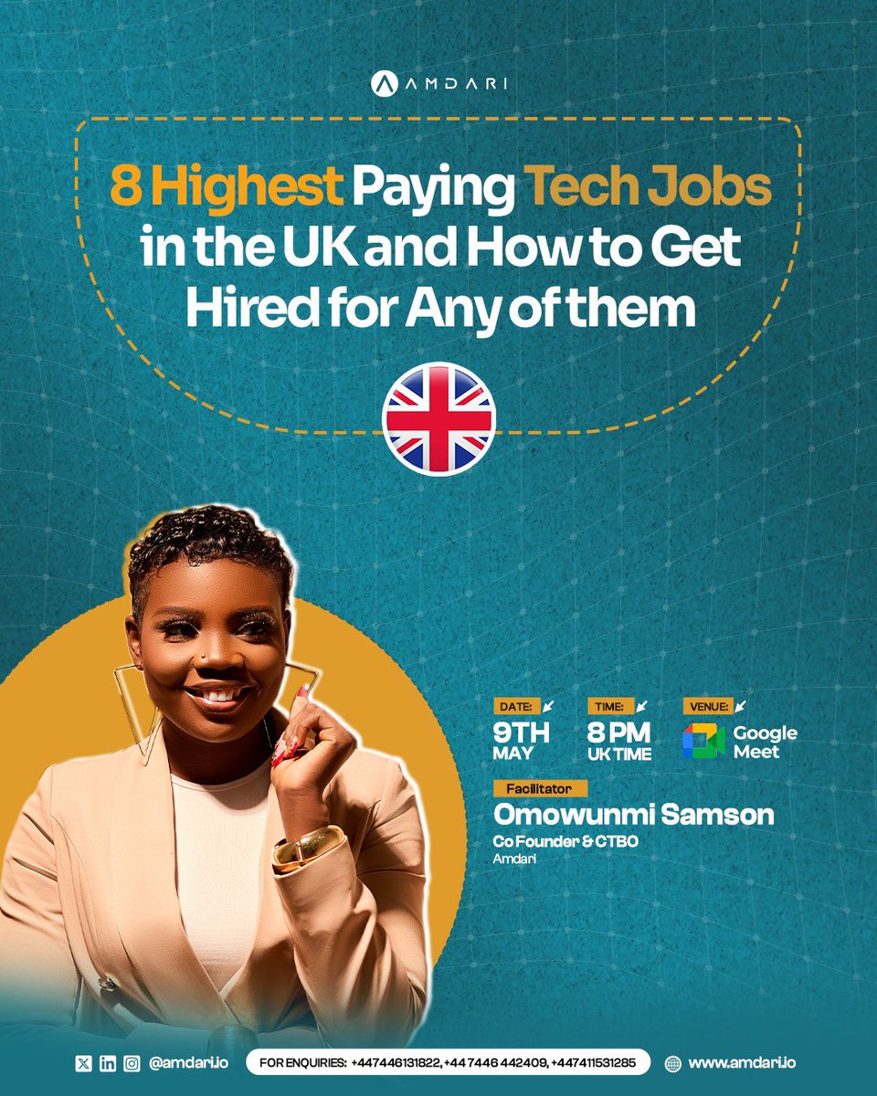 Amdari_IO's tweet photo. Everybody wants a UK tech job.
Few people know which roles are actually paying well… and what recruiters expect before they hire you.

Click this link https://t.co/rijZTOXJ63 to join. https://t.co/1BUfyzVlDv