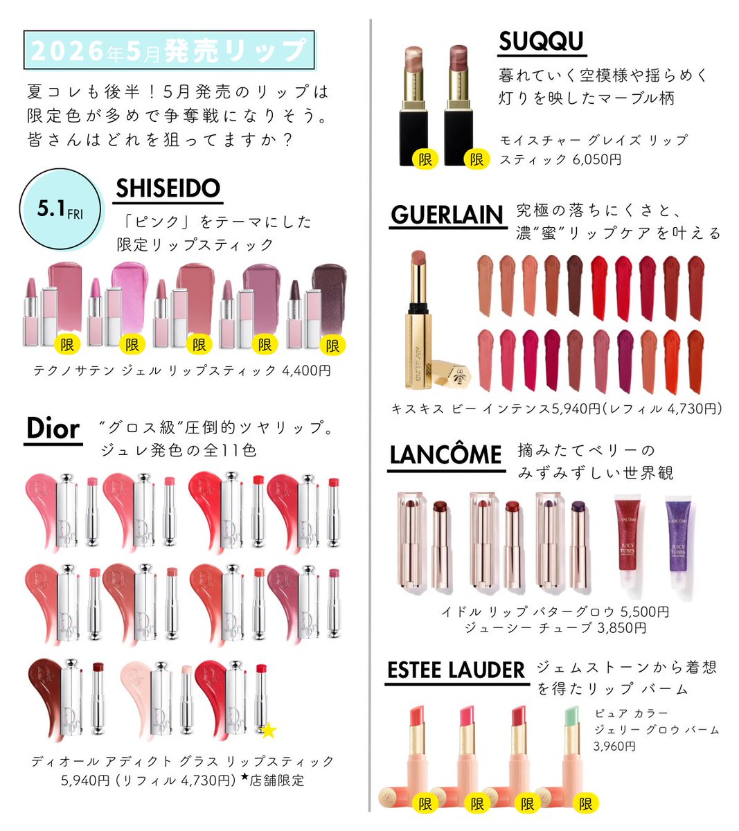 母の日のプレゼントにも♡ 5月発売のデパコスリップまとめ