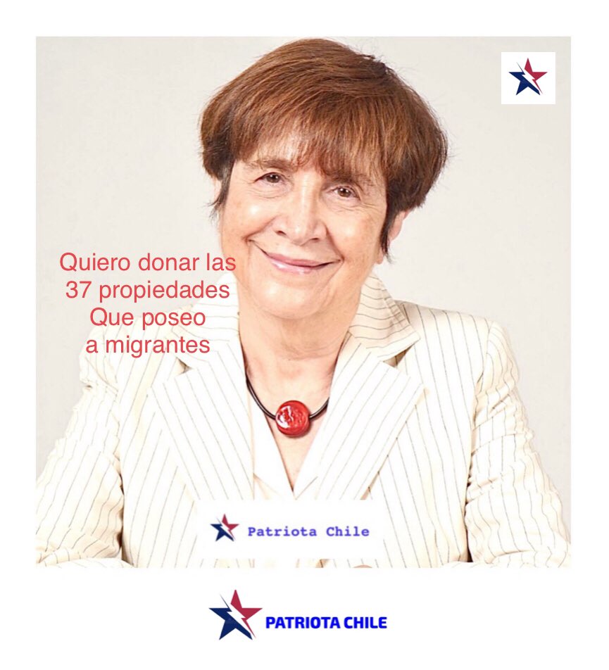 Soubirous_33's tweet photo. 🔴 AHORA | Patriotas, esta Noble y Amorosa ancianita tiene 37 Propiedades Inmuebles y quiere donarlas a Todos los Migrantes Caribeños que lleguen a Chile con niños. Difundamos la Buena obra de esta comunista altruista. https://t.co/h7bGVTjVSP