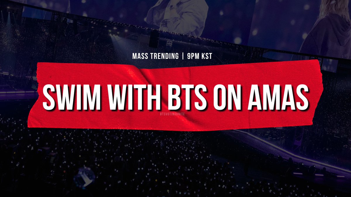 kvsbali's tweet photo. ‼️MASS TRENDING STARTS NOW ‼️ 

DROP THE TAG &amp; GET READY FOR MASS VOTING LATER AT 10PM KST 

SWIM WITH BTS ON AMAs
SWIM WITH BTS ON AMAs https://t.co/olhGxgiPqP