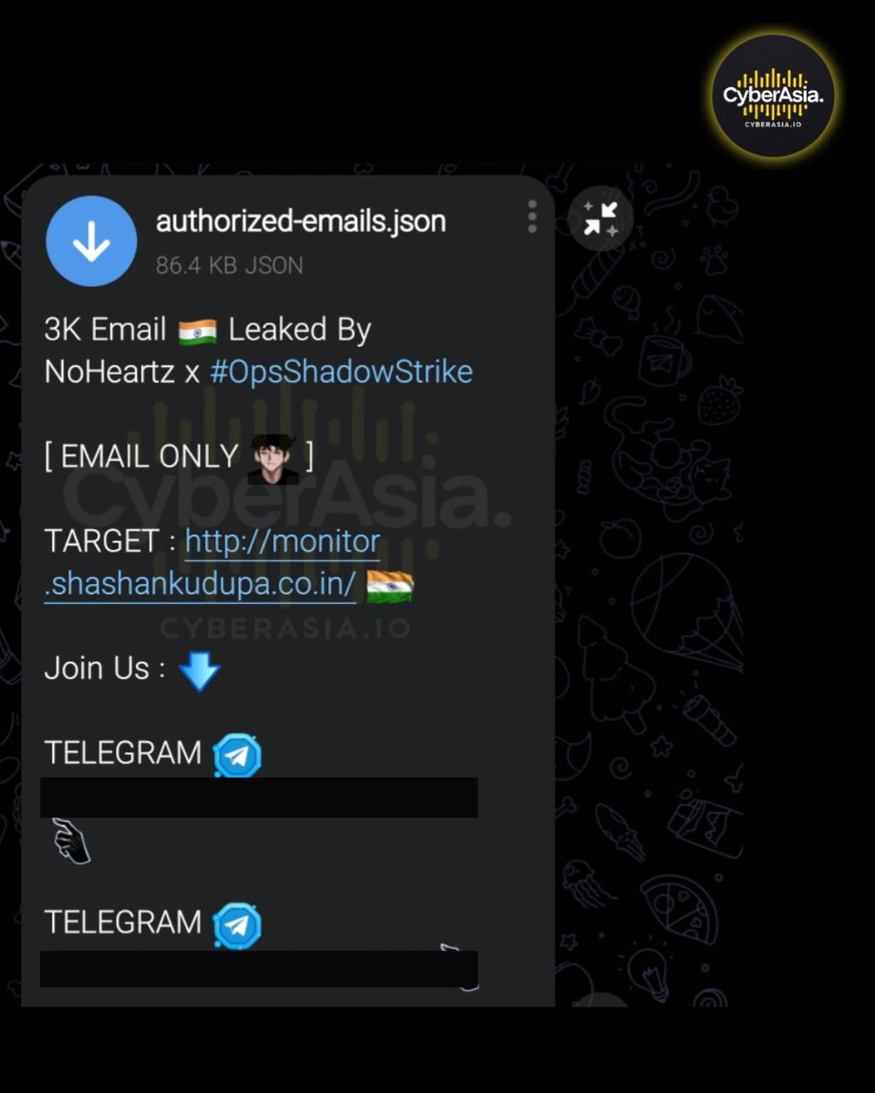 cyberasia_io's tweet photo. 🚨 India Alert 🇮🇳

Hacker group NoHeartz, in collaboration with #OpsShadowStrike, has leaked approximately 3,000 email addresses stored in a file named "authorized-emails.json" from the indian website https://t.co/4r7DiXsmCH

#DataBreach #shashankudupa #India #NoHeartz https://t.co/kuSWVvtxKG