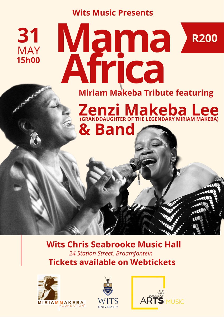 MiriamMakebaOff's tweet photo. MIRIAM MAKEBA “MAMA AFRICA” &amp; WITS CHRIS SEABROOKE MUSIC HALL CELEBRATE AFRICA DAY / MONTH, FT. ZENZI MAKEBA LEE (GRANDDAUGHTER OF THE LEGENDARY MIRIAM MAKEBA) &amp; BAND https://t.co/dJjMHCDe0Y