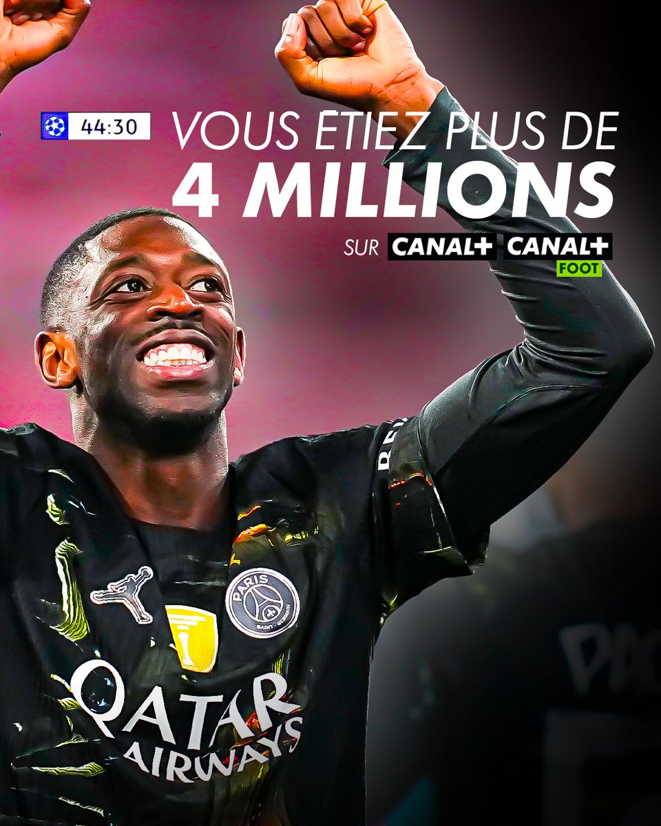 Vous avez été jusqu’à 4,4 MILLIONS à vibrer avec nous hier soir lors de Bayern Munich - PSG 🤩

RDV le samedi 30 mai à 18H00 sur CANAL+ pour la suite de l’histoire 💫

#BAYPSG | #UCL