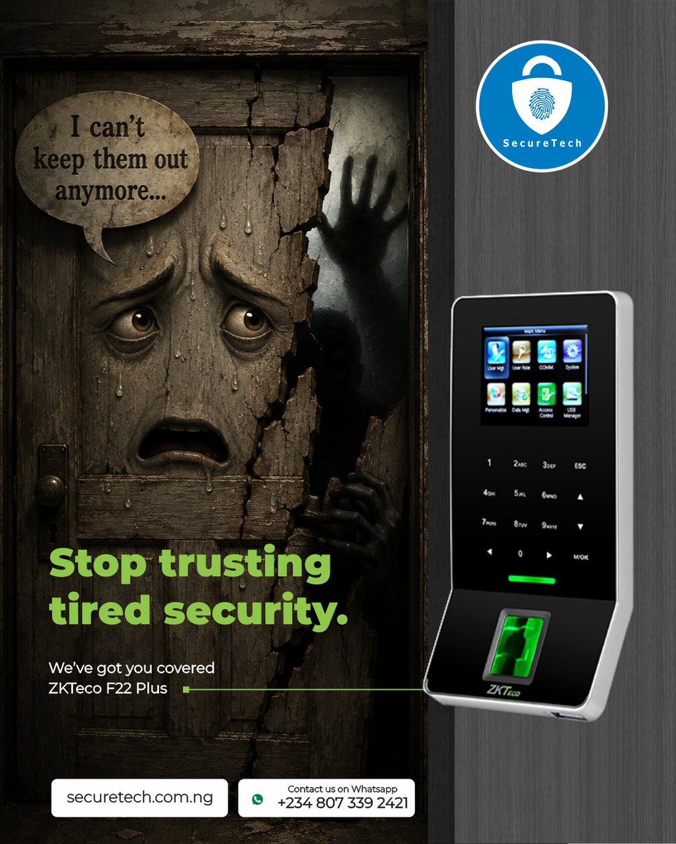 SecureTechNig's tweet photo. Stop trusting tired security.

ZKTeco F22 Plus https://t.co/fDHQXWZ1o0