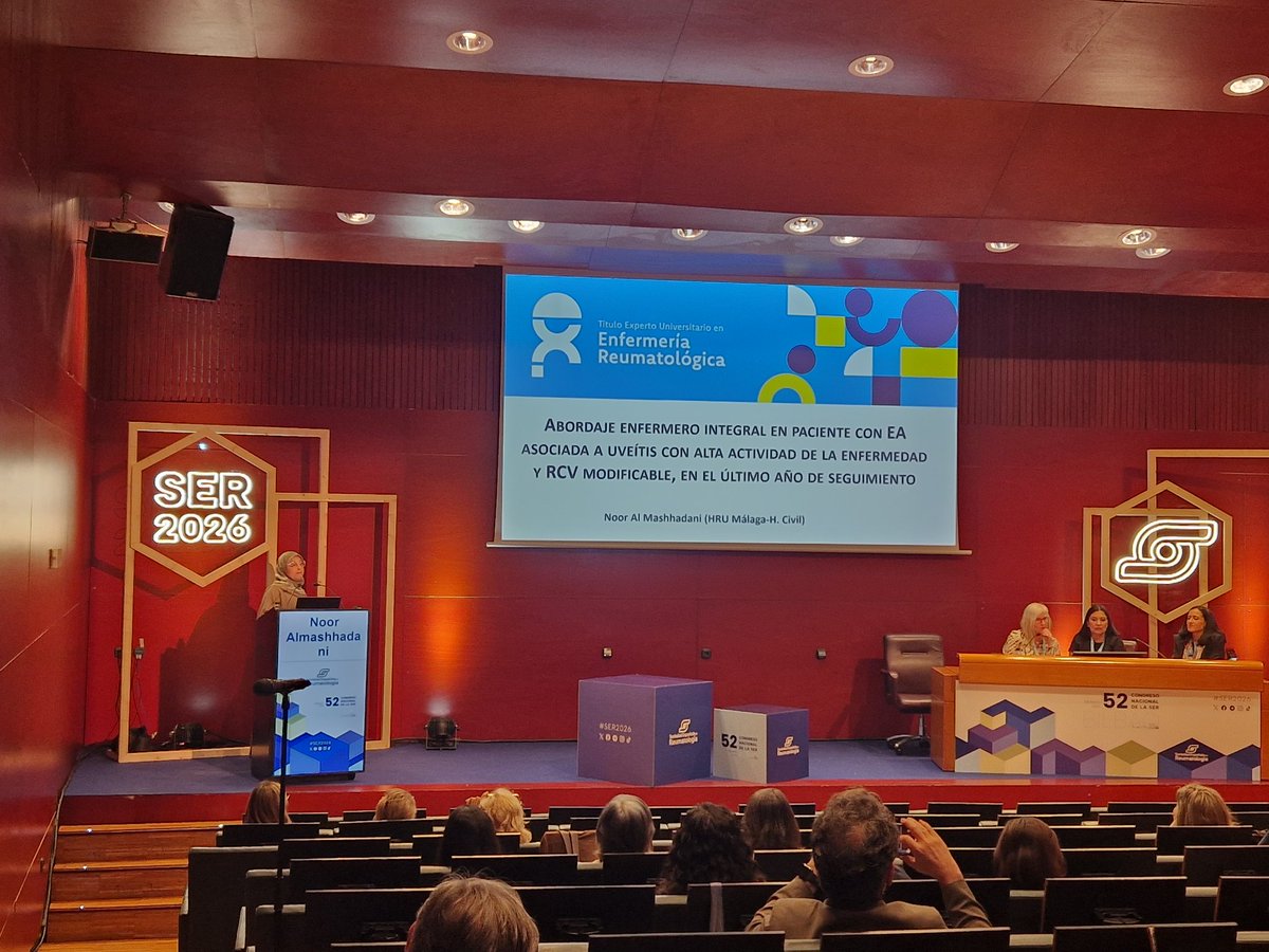 SEReumatologia's tweet photo. Presentación de casos clínicos en la Mesa del Título de Experto en Enfermería Reumatológica en este #SER2026.

⏺️ Un espacio de intercambio y aprendizaje sobre la práctica clínica diaria.

👏 Gracias a la @urjc, los patrocinadores @GSK_ES y @NovartisSpain por hacer posible este título pionero e inédito.