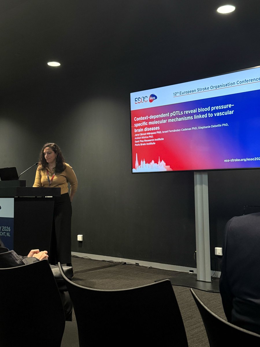 PharmaEpigenLab's tweet photo. Day 2 at #ESOC26! Some photos from our team’s oral presentations (Paula &amp; @JaraCarcel) on stroke genetics and vascular brain disease mechanisms. Great to contribute to advancing stroke research. Thanks to @ESOstroke #ESOC2026 #StrokeResearch #Genetics https://t.co/6t2TUpmMjJ