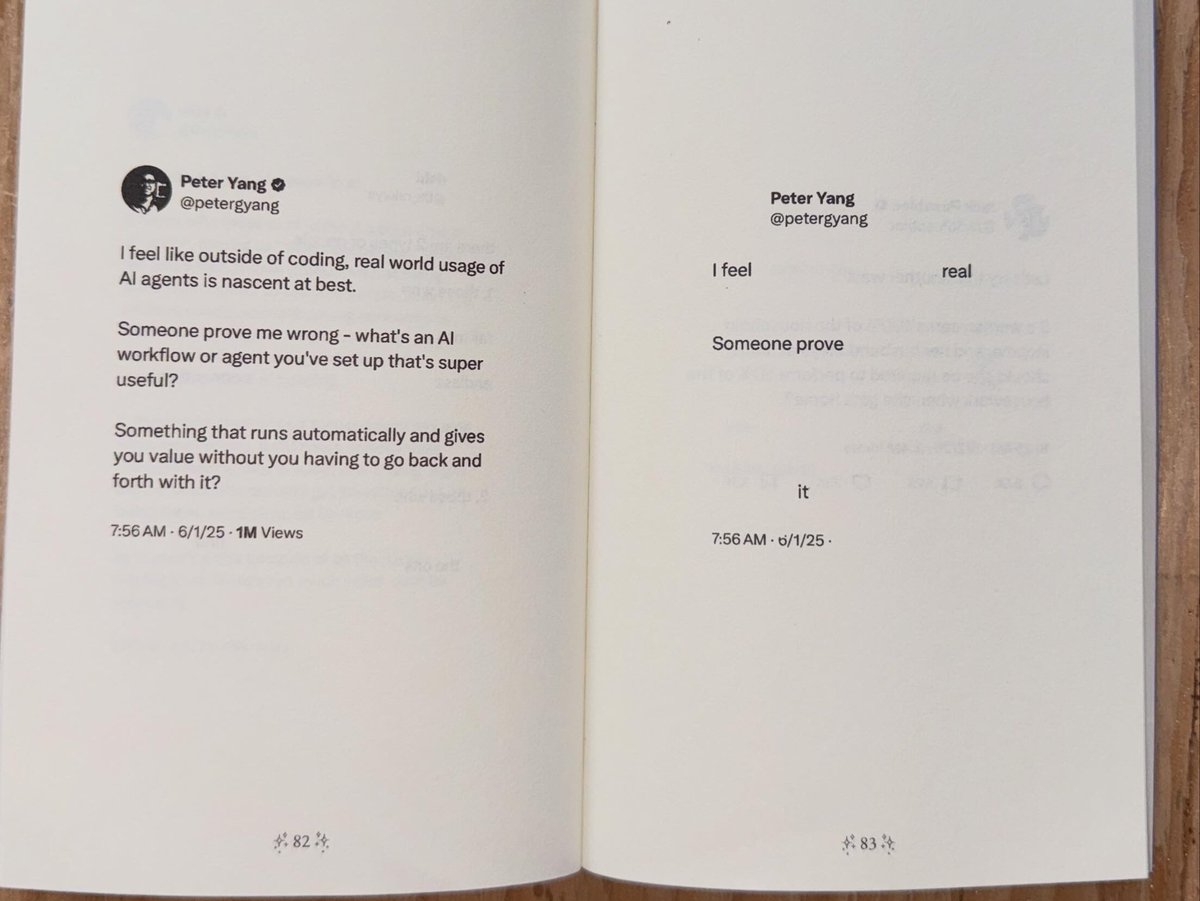 sighswoon's tweet photo. The twēēt poem series is a playful break in the center of the book , an ode to the parts of me that are inherently memer and poster with a tinge of transcendental invitation , but for me it’s deeper than that, as this series marked the birth of Practices in Apparition, and, represent an end to a personal thesis and journey. 

Quite directly, these tweets are why my book even came to be. As I was posting these multiple times a day with a passion, I received 3 different offers for publication. 3 different publishers wanted them as a book. We developed the book way beyond that, and I found myself sculpting a book that was designed to soothe the internet user, the human in this new gen of tech , to remind us that it’s all a tool, and that humanity has always been a tool species, and this doesn’t get in the way of God, or love, or nature, how we still have it all, we’re still who we’ve always been, handling hot and sharp things, reaching for connection and evolving . I wanted to make the “it’s okay to be online, it’s okay to go offline” book without saying those words at all. But I also wanted to talk about God and waterfalls and rocks and ghosts of course. Tying it all together was the joyous creative challenge and I had so much fun. This book is a snapshot of the last 3 years of study.

I also felt that these poems were a way to put the book on a timeline. Included in the tweet poems are Elon musk, Trump, Ye, grimes, various AI posters, creative coaches , and many more. I wanted a snapshot of this era but I also wanted to transcend it , play my way through it. Doing these felt more like sculpture than poetry. A dense rock carved into something lighter. 

I really love these , and I feel they have more for me, more meaning I have yet to realize. Presenting them side by side like this already produced a new meaning - reading them back and forth was an entirely different experience than how they felt online. Side by side, they alter each other. So grateful for the opportunity to organize and present them in this way, archived on paper forever,