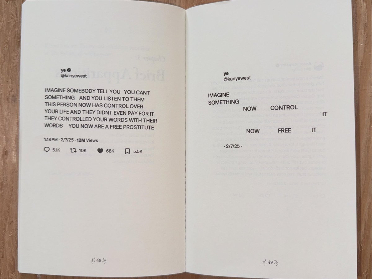 sighswoon's tweet photo. The twēēt poem series is a playful break in the center of the book , an ode to the parts of me that are inherently memer and poster with a tinge of transcendental invitation , but for me it’s deeper than that, as this series marked the birth of Practices in Apparition, and, represent an end to a personal thesis and journey. 

Quite directly, these tweets are why my book even came to be. As I was posting these multiple times a day with a passion, I received 3 different offers for publication. 3 different publishers wanted them as a book. We developed the book way beyond that, and I found myself sculpting a book that was designed to soothe the internet user, the human in this new gen of tech , to remind us that it’s all a tool, and that humanity has always been a tool species, and this doesn’t get in the way of God, or love, or nature, how we still have it all, we’re still who we’ve always been, handling hot and sharp things, reaching for connection and evolving . I wanted to make the “it’s okay to be online, it’s okay to go offline” book without saying those words at all. But I also wanted to talk about God and waterfalls and rocks and ghosts of course. Tying it all together was the joyous creative challenge and I had so much fun. This book is a snapshot of the last 3 years of study.

I also felt that these poems were a way to put the book on a timeline. Included in the tweet poems are Elon musk, Trump, Ye, grimes, various AI posters, creative coaches , and many more. I wanted a snapshot of this era but I also wanted to transcend it , play my way through it. Doing these felt more like sculpture than poetry. A dense rock carved into something lighter. 

I really love these , and I feel they have more for me, more meaning I have yet to realize. Presenting them side by side like this already produced a new meaning - reading them back and forth was an entirely different experience than how they felt online. Side by side, they alter each other. So grateful for the opportunity to organize and present them in this way, archived on paper forever,