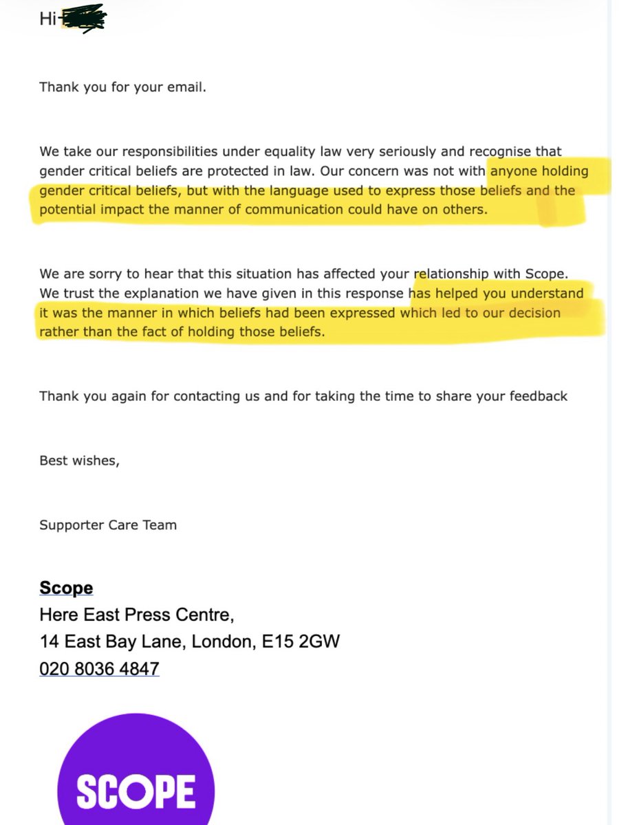 I’m seriously thinking about offering Scope my services for crisis PR. “Mates’ rates”, obviously.

Because this is bad.🫣

Someone has just sent me the response they received after complaining to the disability charity about their decision to drop my choir from the London