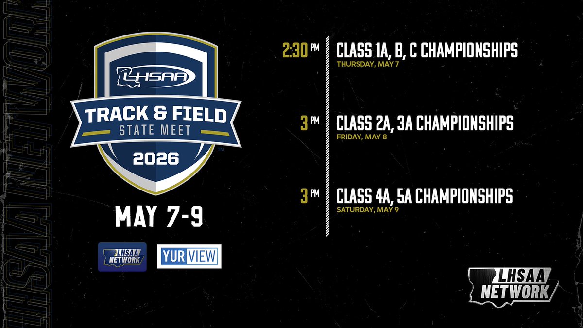 lhsaanetworktv's tweet photo. Live coverage of the @LHSAAsports Outdoor Track and Field 🏃‍♂️🏃‍♀️ championships gets underway today at 2:30 pm on the network❗️

Watch live on the free LHSAA Network TV app (Roku, Amazon Fire Stick, Apple TV, Samsung Smart TV) or on YurView (Cox Channel 4).

@TheLHSCA #louisiana #championships #highschool #trackandfield