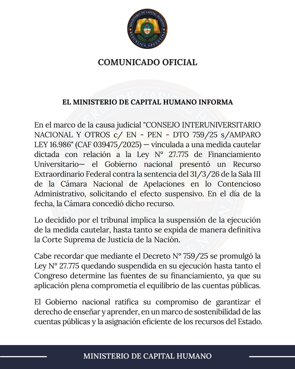 COMUNICADO OFICIAL.
<a href="/JMilei/">Javier Milei</a>