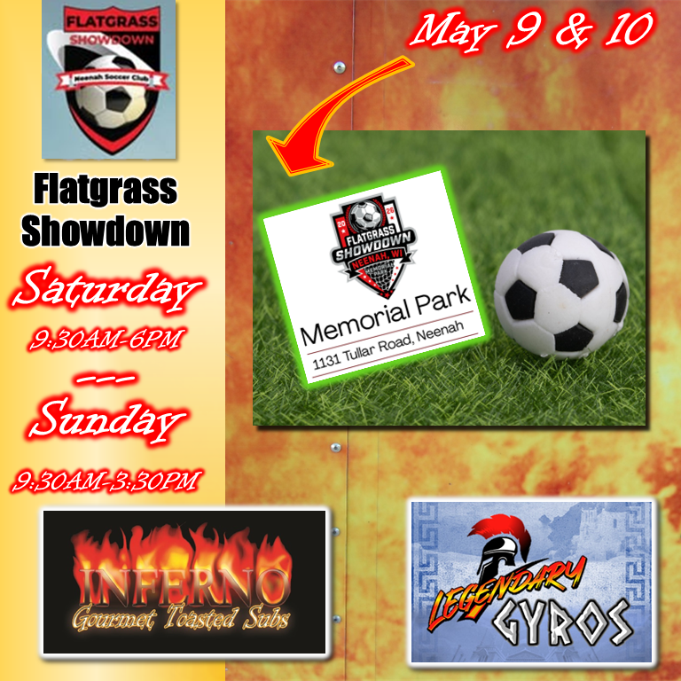InfernoSubs's tweet photo. ⚽️Join us in Neenah for the Flatgrass Showdown 2026!🏆 A weekend of intense soccer + we'll be serving your fave gourmet toasted subs, jumbo soft warm pretzels and more. Bring mom on Sunday and treat her to the best sandwich she's ever had!🥰 See ya soon!🔥

#infernosubs #neenahwi https://t.co/GdRNFVQle8