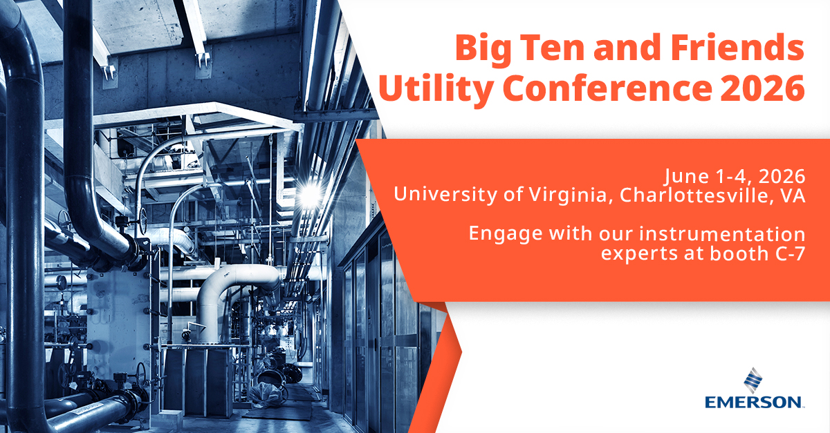 MicroMotion's tweet photo. Big Ten and Friends Utility Conference - Stop by our booth to engage with Emerson instrumentation experts on how Emerson can help university operators monitor and improve energy efficiency to reduce maintenance costs. Booth C-7 https://t.co/ey0NAXgk27 https://t.co/VbvUkpx442