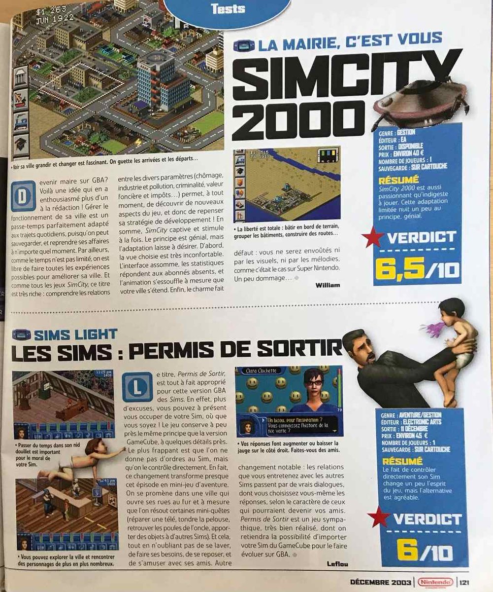 AllmightoFranky's tweet photo. La #GameCube de #Nintendo à l'honneur avec ses 24 ans en France le 3 mai!Ce soir #LesSimsPermisdeSortir!Les test dans #NLMO avec la note de 8/10 et dans #TotalCube avec 14/20.La version #GBA et la pub papier!#retro #retrogaming #oldschool https://t.co/WIKgix99vd