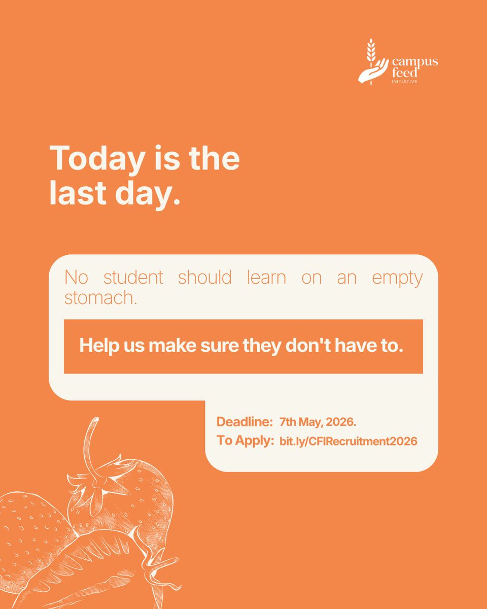 campusfeedinit's tweet photo. A few hours left. 

If you've been sitting on this, send it in. It takes minutes. The impact lasts longer than you think.

See roles + time commitment: https://t.co/ISiszFrFA2
Apply here: https://t.co/FipRDg0inn

Deadline: May 7, 2026 https://t.co/cIwR9K334z