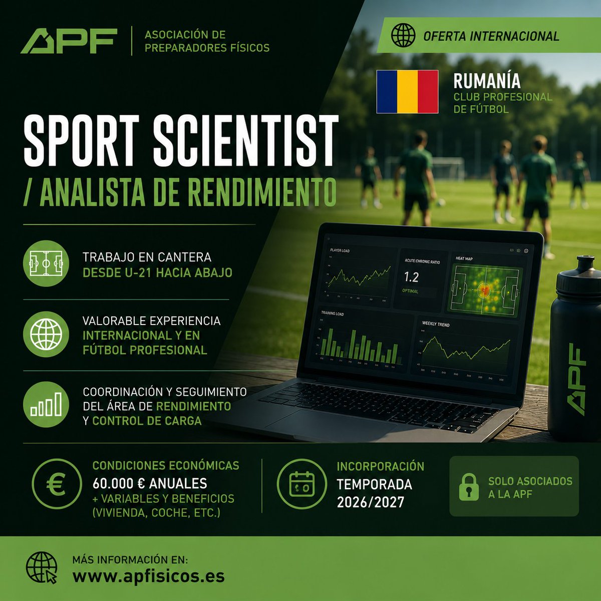 🚨 OFERTA INTERNACIONAL 🇷🇴

📊 Sport Scientist / Analista de Rendimiento

⚽ Trabajo con cantera U-21 hacia abajo 
🌍 Experiencia internacional y fútbol profesional 
🔒 Solo Asociados APF

👇 Más información: apfisicos.es/Bolsa%20de%20e…

#SportScience #Football #Performance #Fútbol