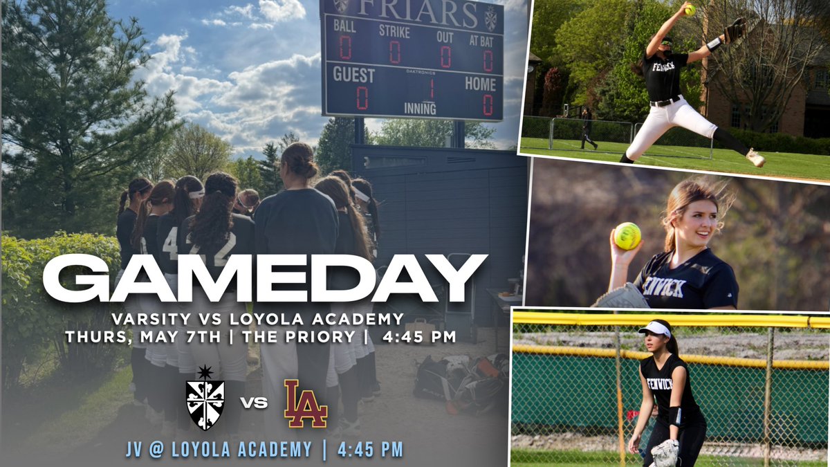 FriarSoftball's tweet photo. GameDay! Varsity hosts Loyola Academy at the Priory and JV travels north to Loyola🚌! Keep showing up. Keep working together. Make it count. #FriarPride #BeALeader #FindAWay @FenwickAD https://t.co/r1F0zLenMn