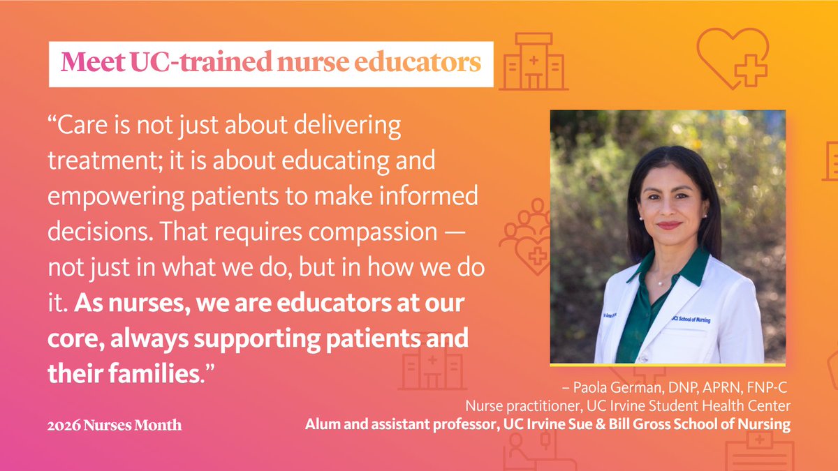 UofCAHealth's tweet photo. In celebration of #NursesWeek, hear from UC-trained nurse educators about the important role nurse faculty and clinical instructors have in growing California’s future nursing workforce: https://t.co/93bPiamNRH

@UCDavis_Nursing @UCSFNurse @UCLANursing https://t.co/v4HT3SL44Q