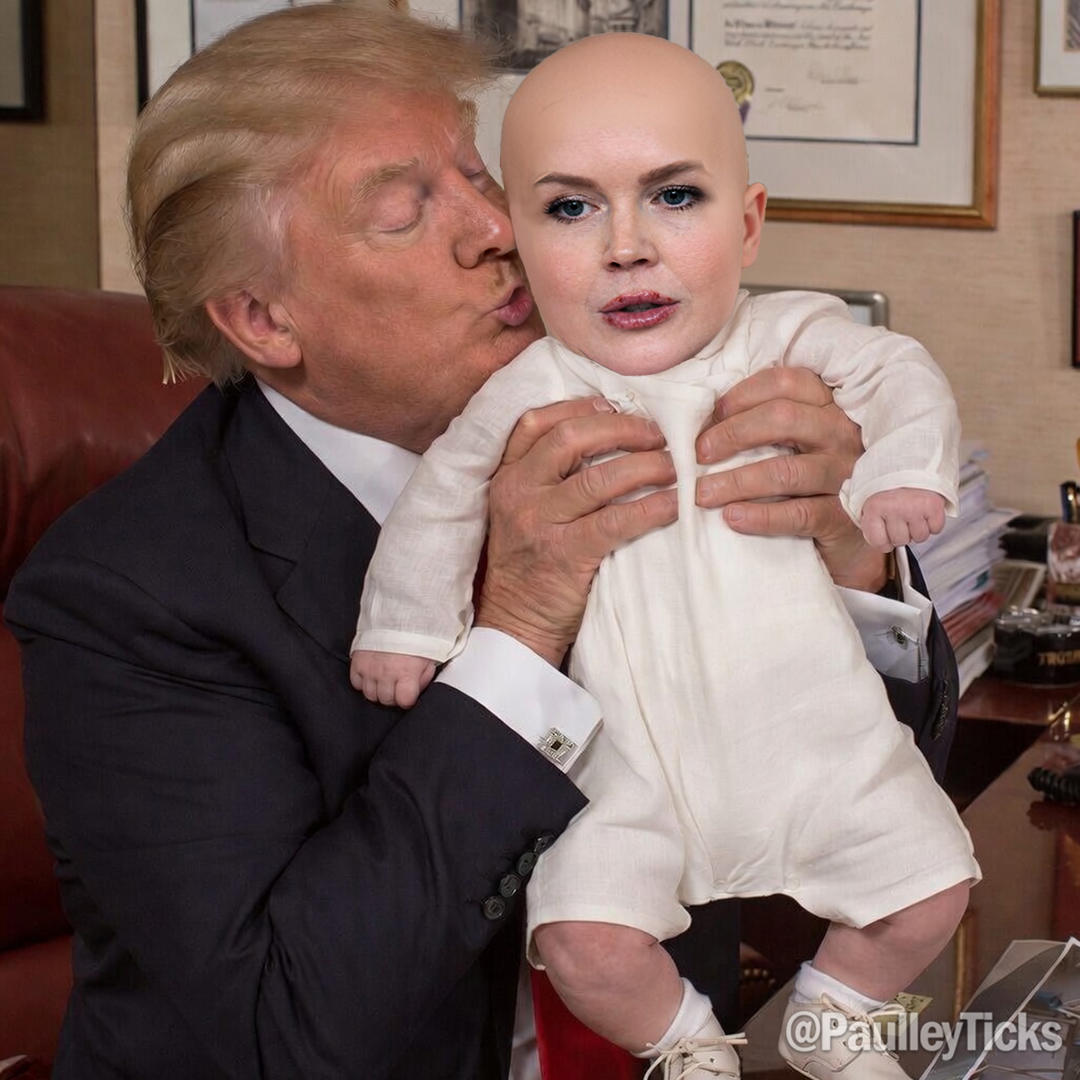 PaulleyTicks's tweet photo. BREAKING: just 4 hours after being birthed, Karoline Leavitt's new baby girl is now dating President Trump. https://t.co/Dcp2NRCzy2