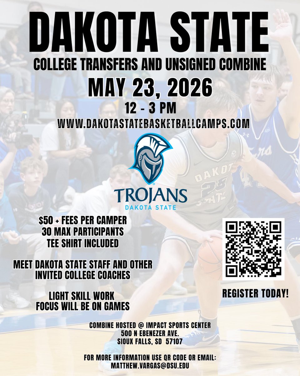 DSU_MBB's tweet photo. Lots of Camp options for DSU Basketball for all ages! 1st camp is right around the corner on May 23rd @ Impact Sports in Sioux Falls, SD! Hope to work with you there! https://t.co/9XGiMVPo0j