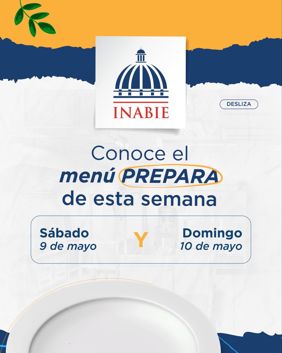 INABIERD's tweet photo. Les compartimos el menú dirigido a los estudiantes del programa #PREPARA 💛 para este sábado 09 y domingo 10 de mayo del 2026 🗓️
INABIE: Bienestar que trasciende 🇩🇴
#INABIE #BienestarQueTrasciende #PAE #MenúEscolar https://t.co/wlpwtleTCA