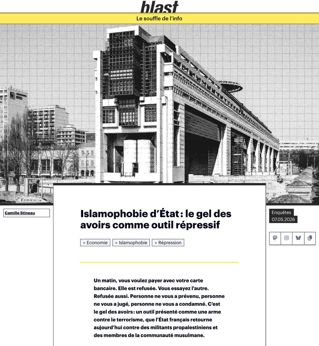 Mon enquête est à lire en intégralité, et en accès libre, sur le site de <a href="/blast_france/">BLAST, Le souffle de l'info</a>. N'hésitez pas à la partager très massivement. C'est un sujet méconnu, et le gouvernement a tout intérêt à ce que le moins de monde possible ne soit au courant.

blast-info.fr/articles/2026/…