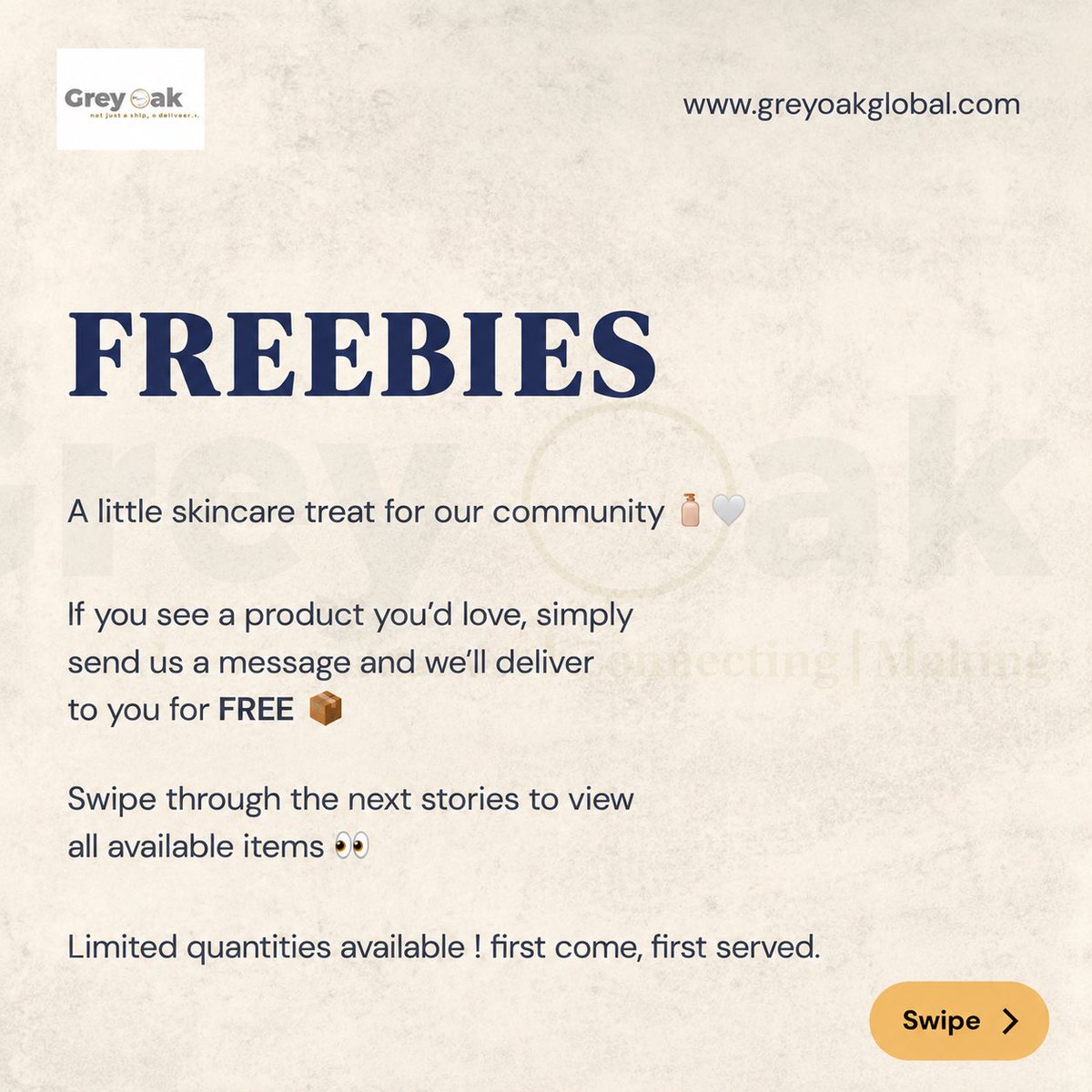 greyoakfreight's tweet photo. Hello Family!
Greyoak is giving away some amazing FREEBIES on Instagram 🧴
Head over to @greyoak_freight to claim yours. Delivery within Accra is complimentary! https://t.co/5MkVGh4OpX