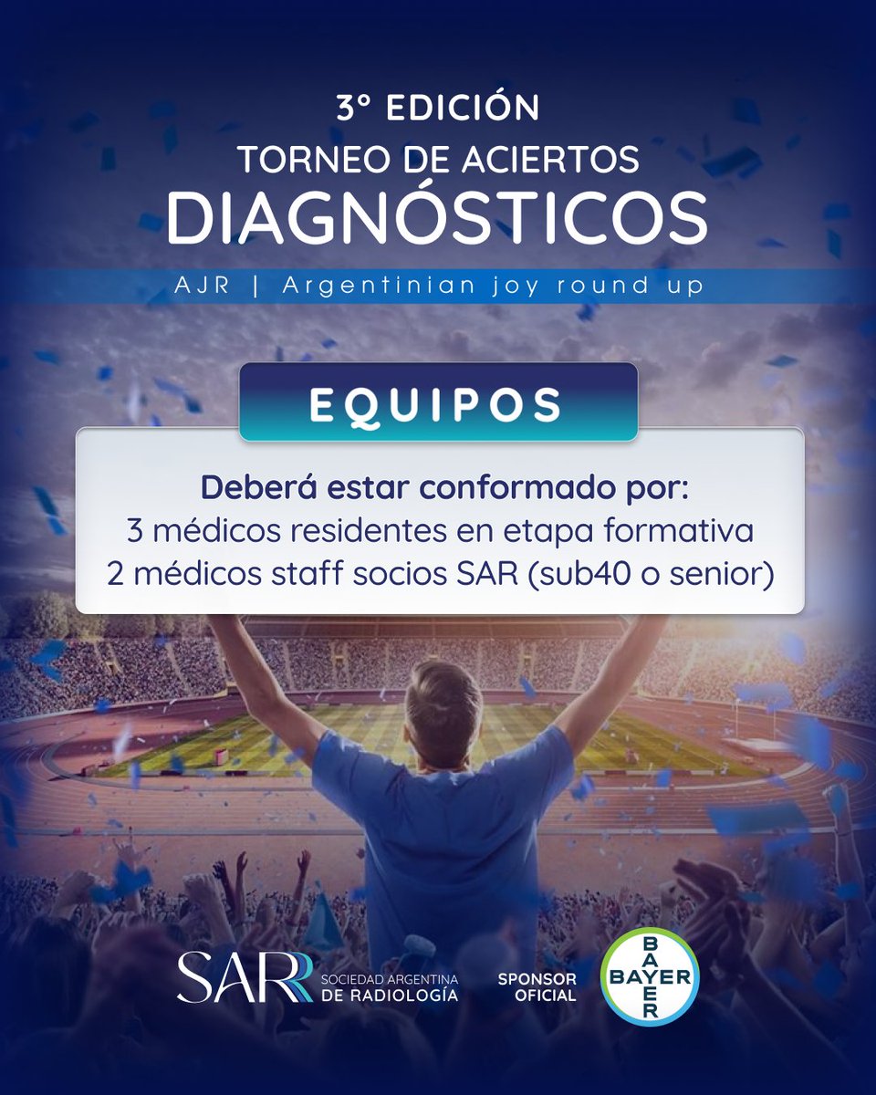 SocArgRad's tweet photo. ¿Todavía no anotaste a tu equipo?

El miércoles 27 de mayo comienza la 3° edición del Torneo de Aciertos Diagnósticos – Argentinian Joy Round Up, ahora también con el Desafío Bayer, una nueva oportunidad para medir tus conocimientos y  potenciar el trabajo en equipo https://t.co/sxcbJLoYQq