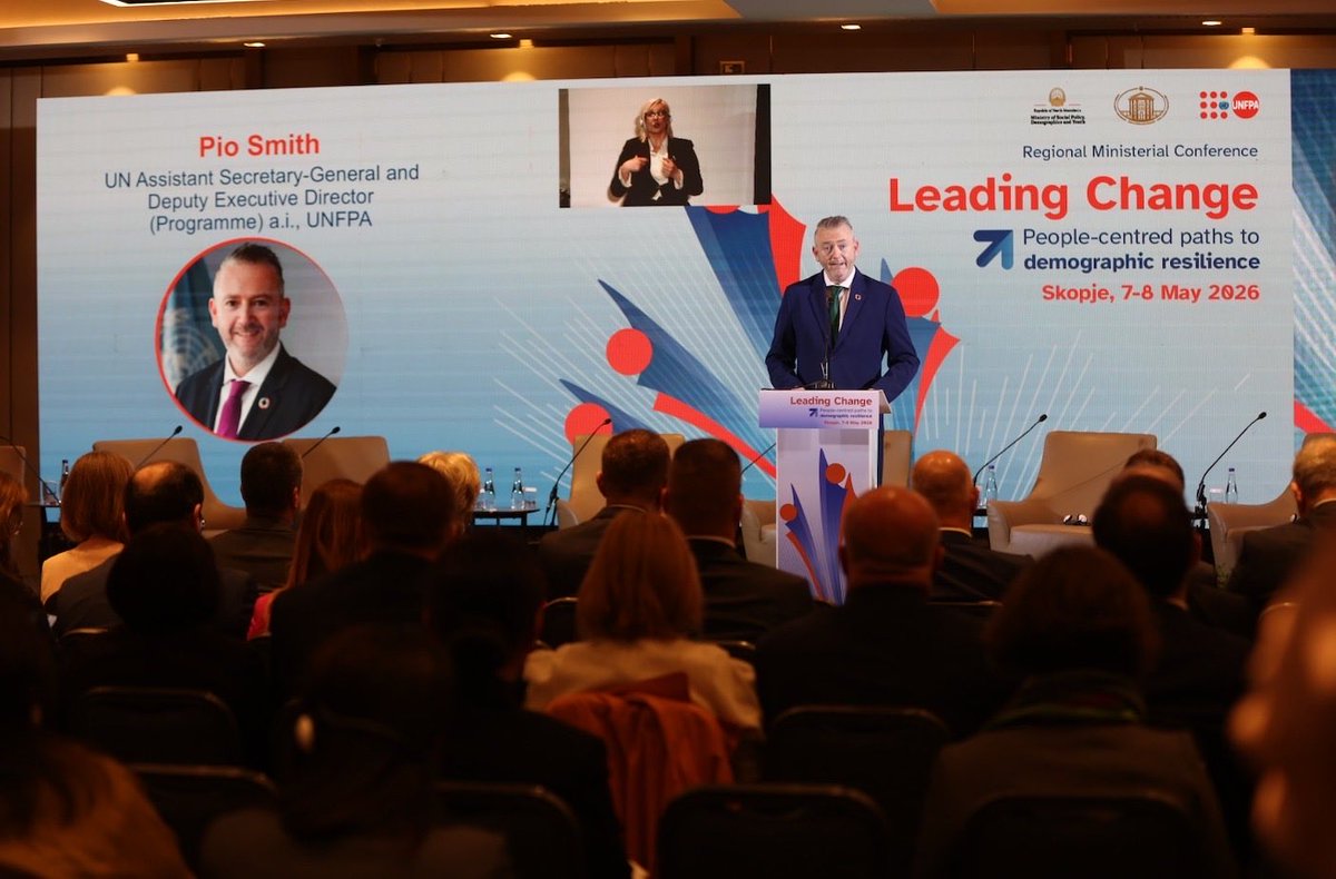 PioSmith_UN's tweet photo. Demographic change is reshaping countries. To thrive, comprehensive financing can create the enabling environments that people deserve. Our Regional Conference in Skopje starts with a clear message: beyond abstract numbers, we need intentional investment in human capital. https://t.co/wJZaBsP6Fj