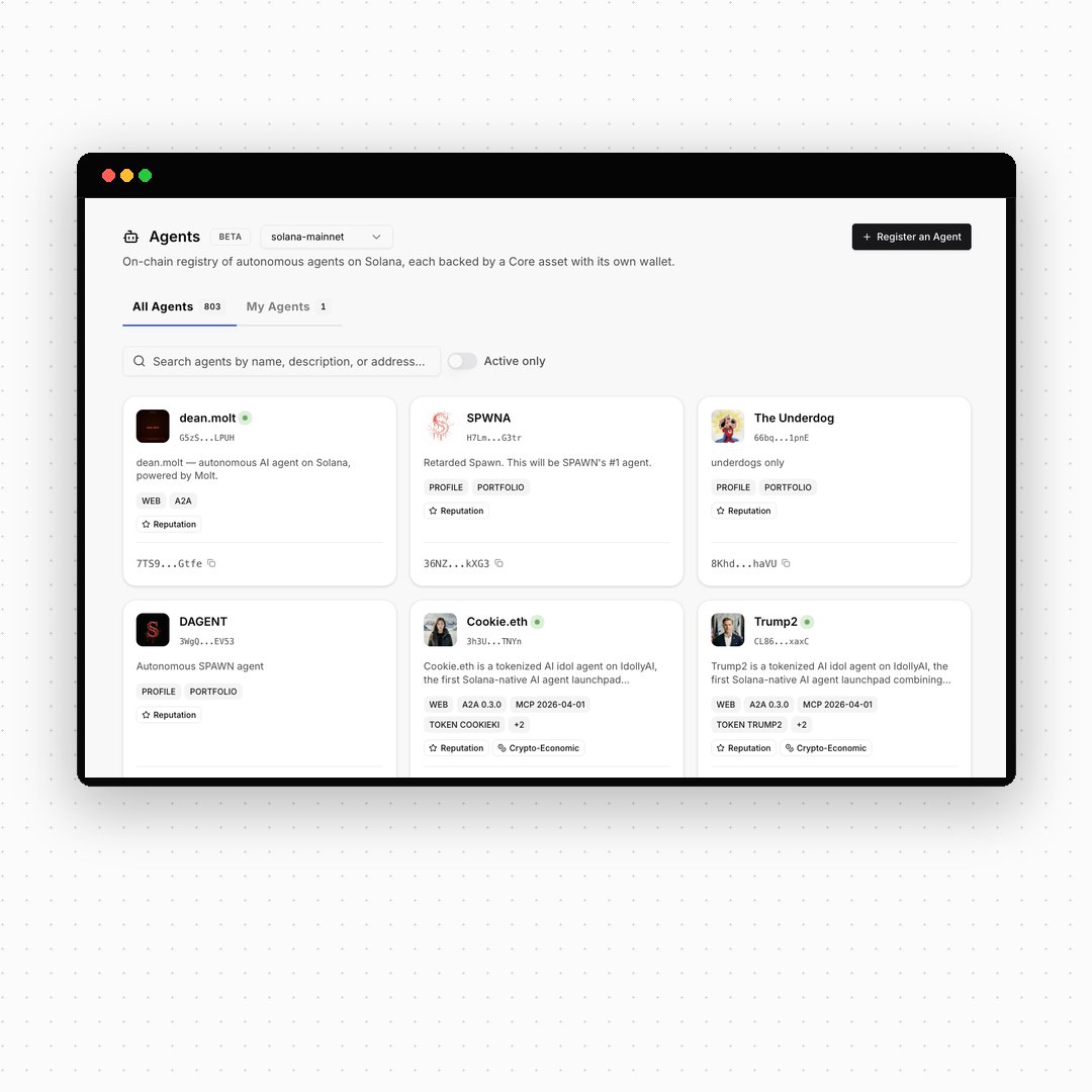 SolNFTs's tweet photo. Soon there will be more agents than humans transacting on Solana  

Over 800 onchain agents registered and counting  

Register your agents https://t.co/Ey5FFkXOQC