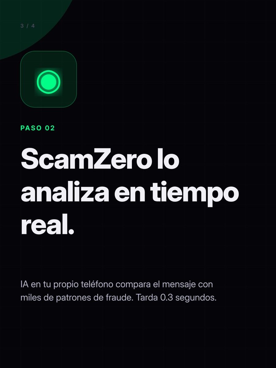 Scamzeroapp's tweet photo. 🕚 El análisis corre en tu propio teléfono. Total privacidad. https://t.co/S6rMX4eFAE