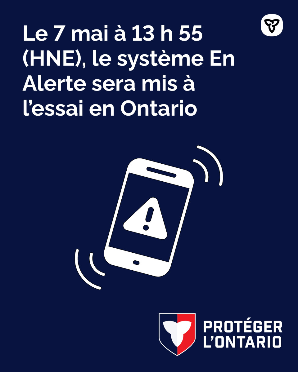 ONprepare's tweet photo. Aujourd’hui aura lieu le test habituel d’@EnAlerte, le système d’alerte d’urgence. Le message test sera diffusé à la télévision, à la radio et sur les appareils sans fil compatibles, à 13 h 55 HNE. Pour info, consultez https://t.co/L7ImzGc3hm. https://t.co/GbG9iXPyAx