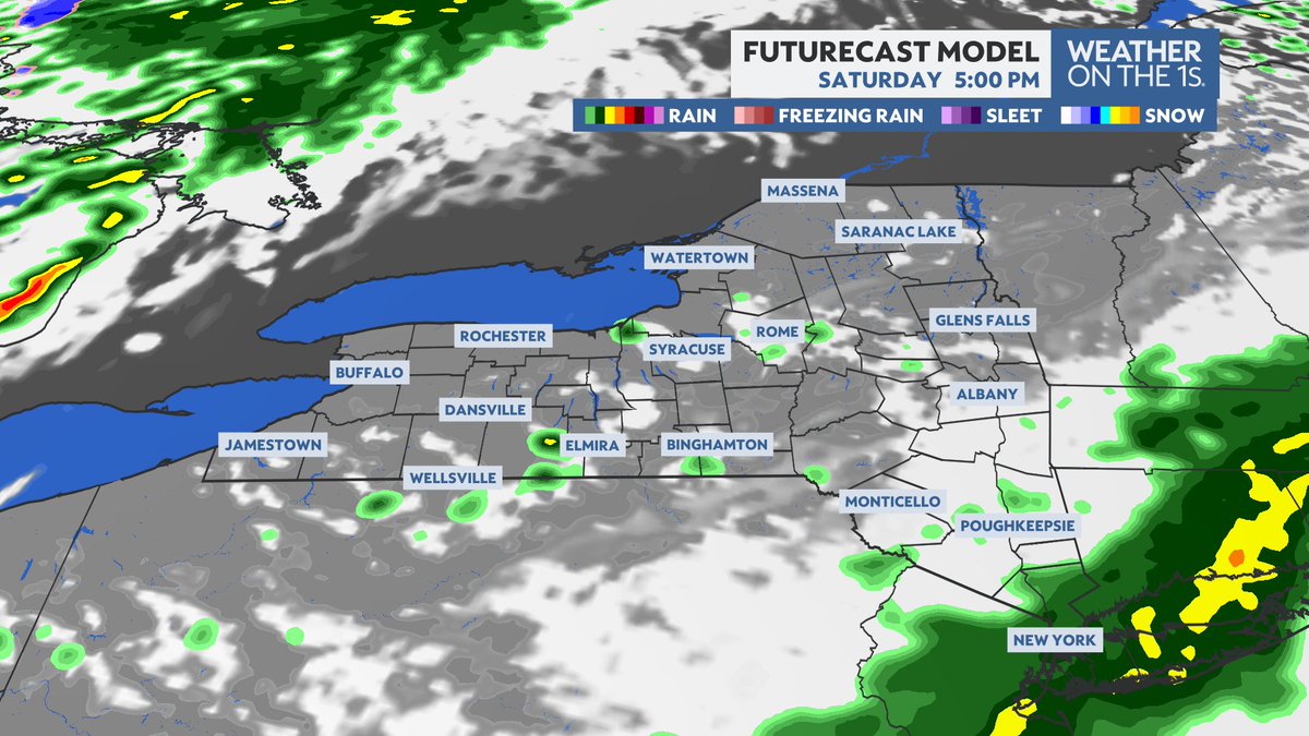 DurkinWeather's tweet photo. SATURDAY OUTLOOK
Trending less rainy for many of us.
Steadier rain chance more-so in the Catskills, Hudson Valley & NYC area while the rest of us get a few widely scattered showers.
Spectrum News 1 #WxOnThe1s
#Buffalo #ROcheste #Syracuse #Albany #Binghamton #Watertown #NYwx https://t.co/m9d823aRac