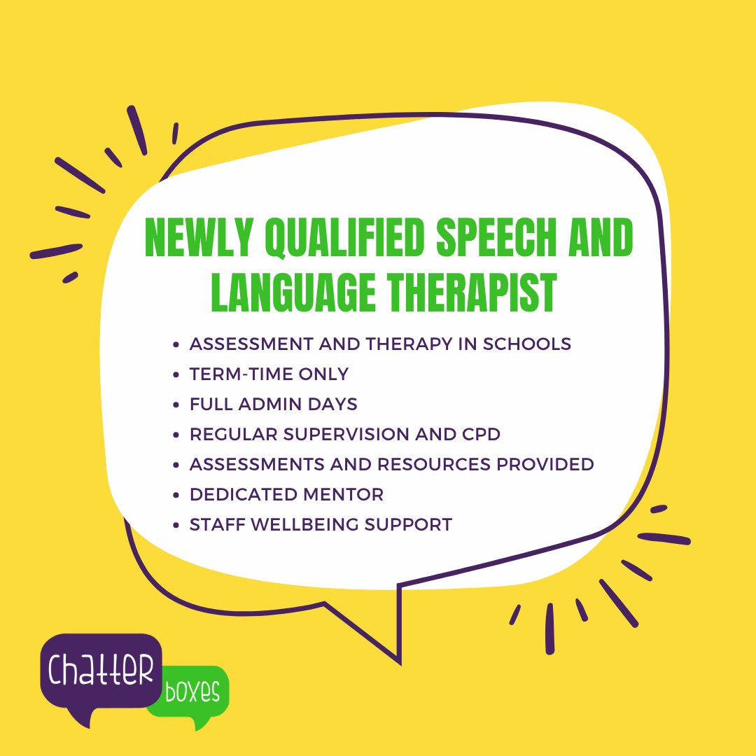 ChatterboxesSLT's tweet photo. Applications close on Friday 29th May
Our business is growing, and we would love you to be a part of it. You will receive a dedicated mentor, kit and resources, along with admin days, social events and regular supervision and CPD.
#slt #slt2be #birmingham #jobsearch https://t.co/nkLtGp9HNT