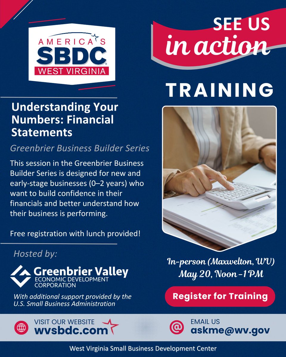 WVSBDC's tweet photo. Learn more and register for this complimentary training at https://t.co/v66YZeXGAo. https://t.co/pZyQ1MGzYG