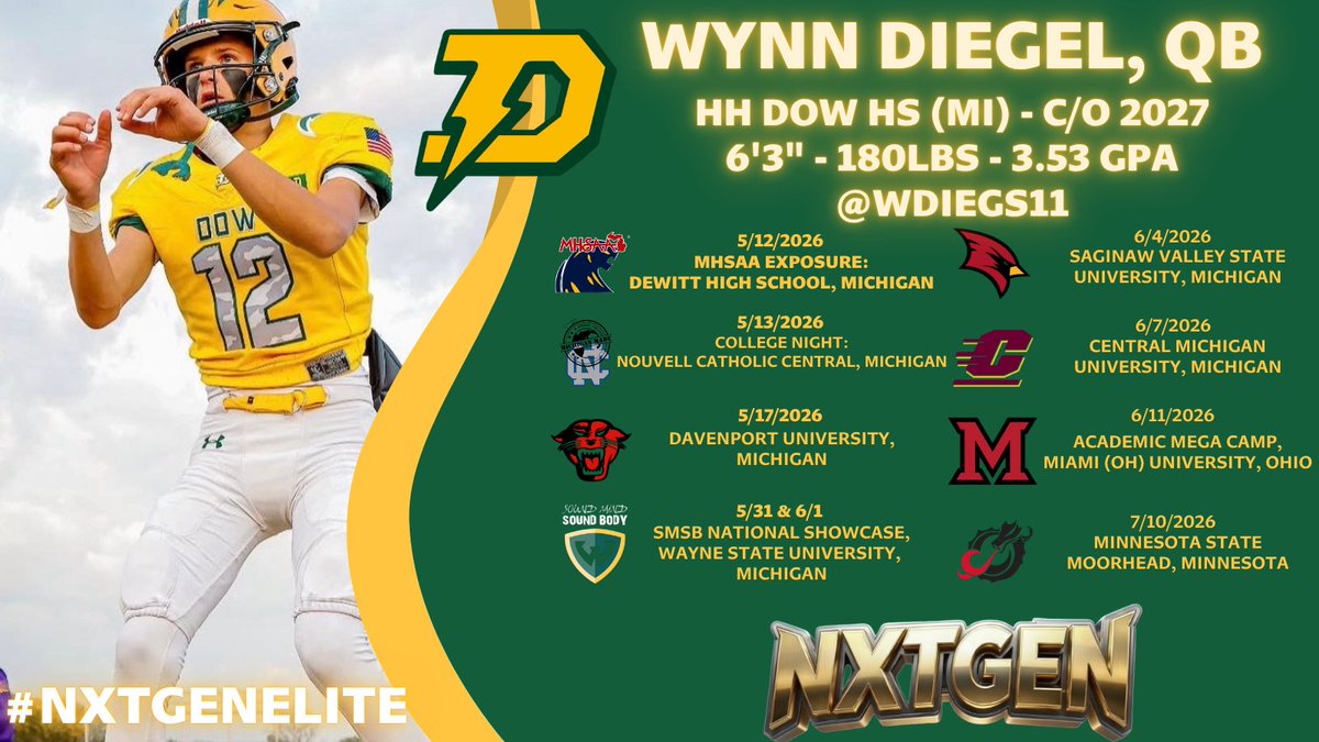Wdiegs11's tweet photo. My official spring/summer ball schedule! Can't wait to get back on the field and meet new coaches and confirm what I've put on tape in person! Any other invites I'm open to if I can fit it in my schedule...please DM myself or @jwilkinson_nxt Thank you everyone for the love you all have shown in this process! 

#NXTGENELITE

@jwilkinson_nxt @NXTGenRecruits @ScoutTyGraham @MichFBFrenzy @PrepRedzoneMI @AllenTrieu @MichHSsports @MLiveSports @247recruiting 

@CoachGus90 @CoachChapin @alex_pallone @CoachHill1 @CoachCzech15