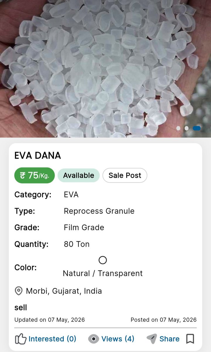 plastic4trade's tweet photo. EVA REPROCESS GRANULES
More Details Visit: https://t.co/n5hyLKEeFG
#eva #reprocess #granules #plasticmarketplace #plastic4trade https://t.co/ZiAI0Y9Uc2