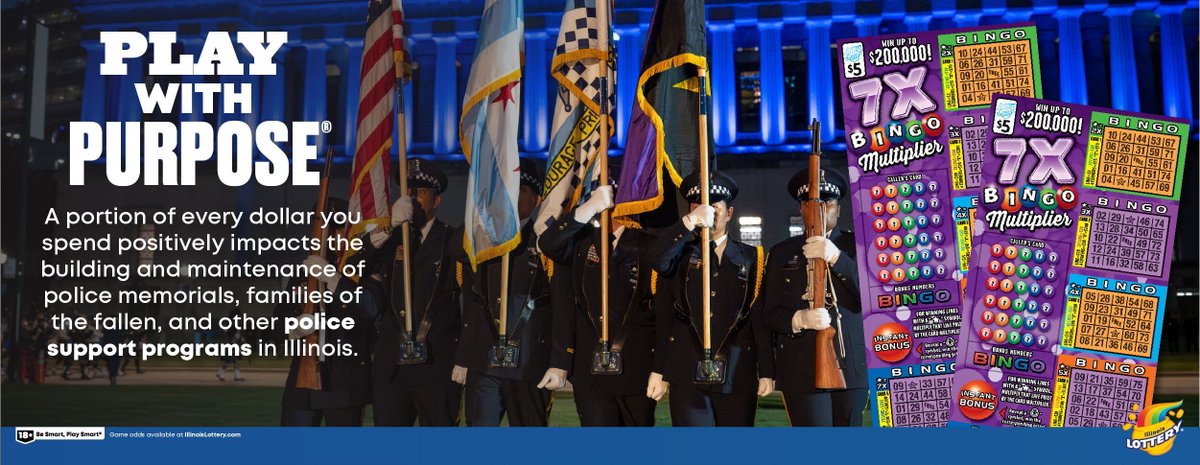 cpdmemorial's tweet photo. Support organizations like ours and play with purpose when you buy the 7X Bingo Multiplier Instant Ticket from the @Illinois Lottery. A portion of every dollar you spend positively impacts the funding of police memorials and support programs in Illinois. https://t.co/LF8mK11WY0 https://t.co/50mCNTBMcx