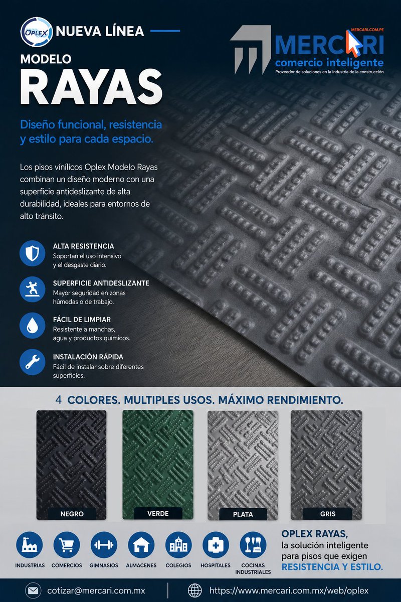 mercariobras's tweet photo. #pisovinil #rayas marca #oplex #estilo #moderno #antiderrapante #antihongos #usorudo recomendado para #gimnasios #talleres #salasdecine #aulas #talleresmecanicos y más ventas bajo pedido #ecommerce #acabados #pisos https://t.co/zDBeMCdbLd