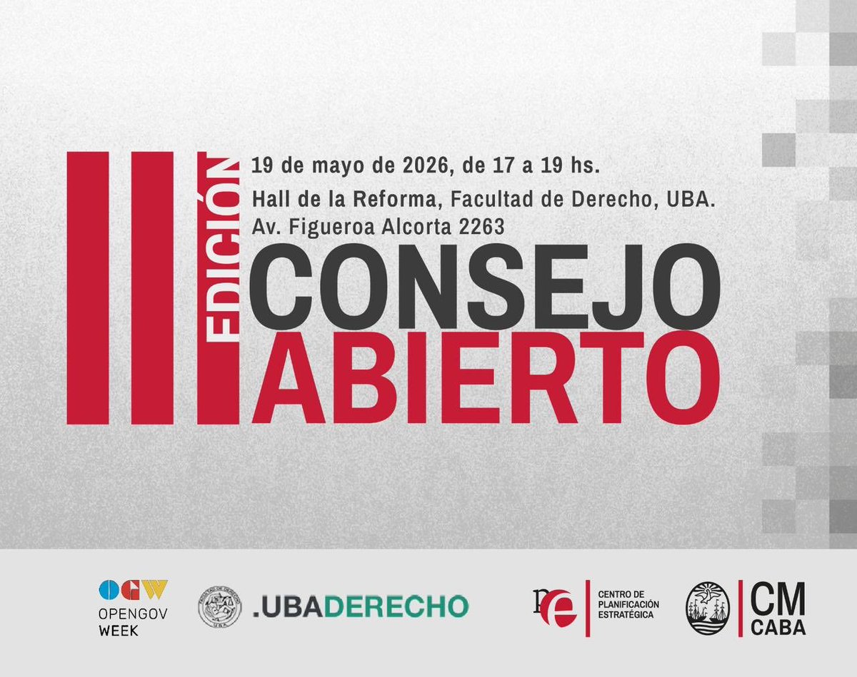 En la Semana del Gobierno Abierto, el Centro de Planificación Estratégica invita a participar de “Consejo Abierto”, un espacio para compartir buenas prácticas con la comunidad y seguir fortaleciendo la transparencia y la participación.
📅 19/5
🕔 17 a 19 hs
📍 Derecho - UBA