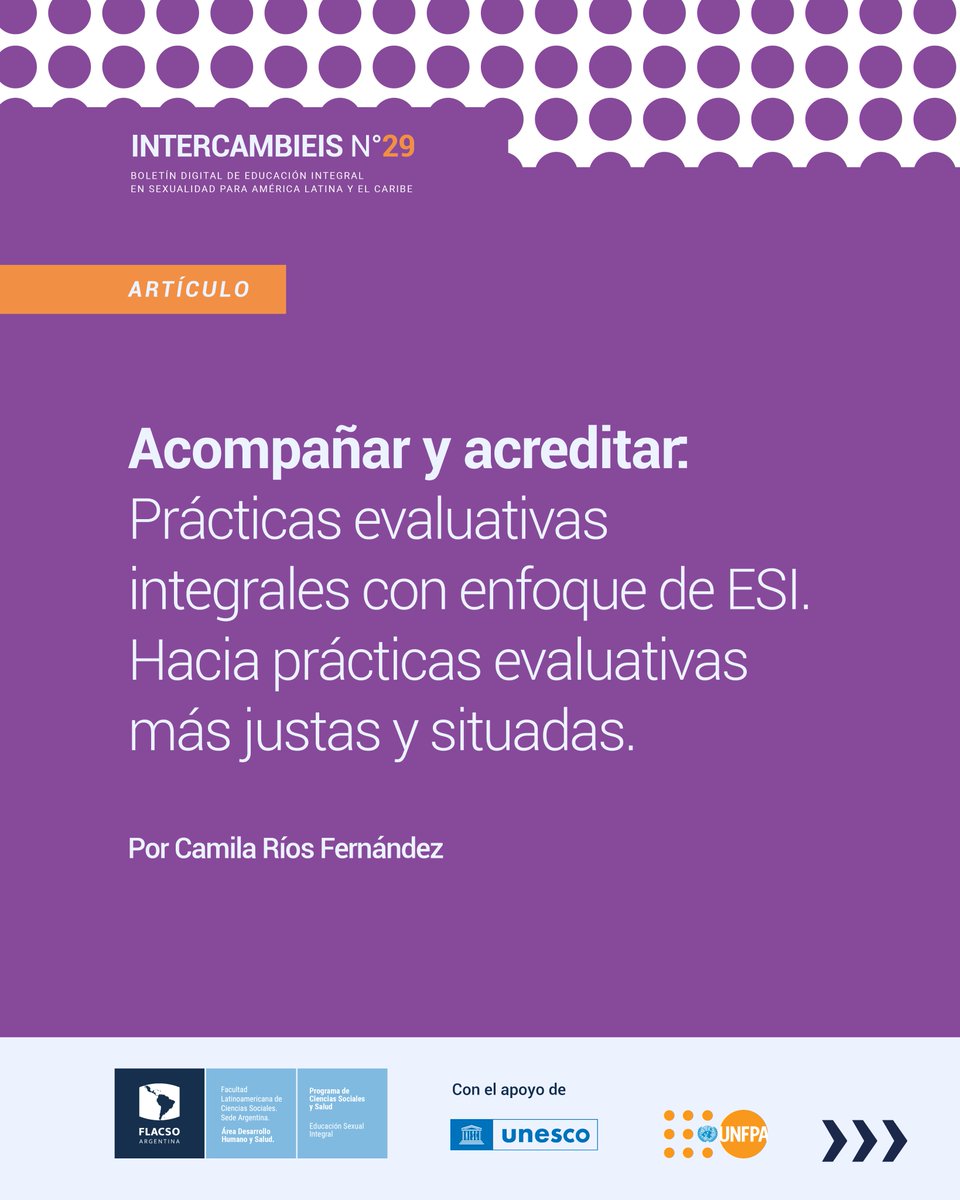 esi_flacso's tweet photo. #ARTÍCULO "Acompañar y acreditar: prácticas evaluativas integrales con enfoque de ESI. Hacia prácticas evaluativas más justas y situadas."

✍Por: Lic. Camila Ríos Fernández https://t.co/jnps1M8GpO