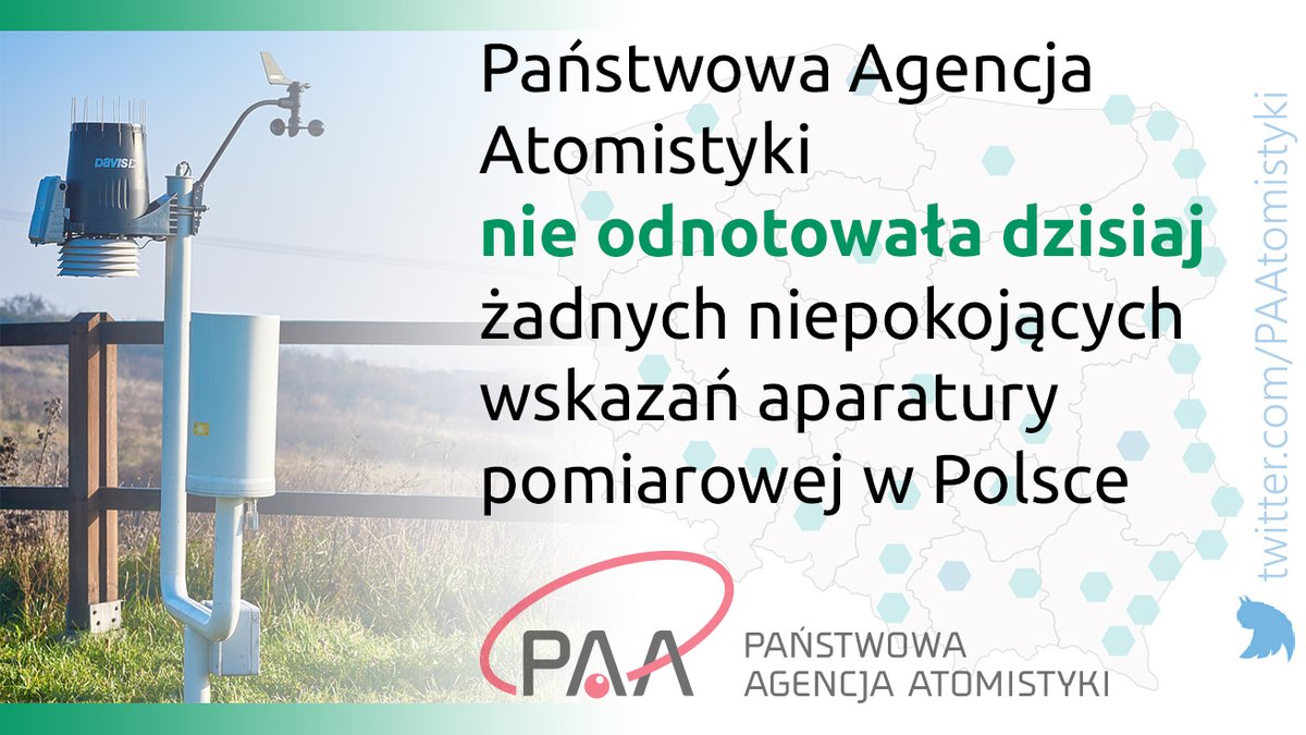 PAAtomistyki's tweet photo. @PAAtomistyki na bieżąco analizuje dane otrzymywane z krajowego systemu monitoringu radiacyjnego. PAA nie odnotowała żadnych niepokojących wskazań aparatury pomiarowej. Obecnie na terenie RP nie ma zagrożenia dla zdrowia i życia ludzi oraz dla środowiska. https://t.co/clooUw1T9T