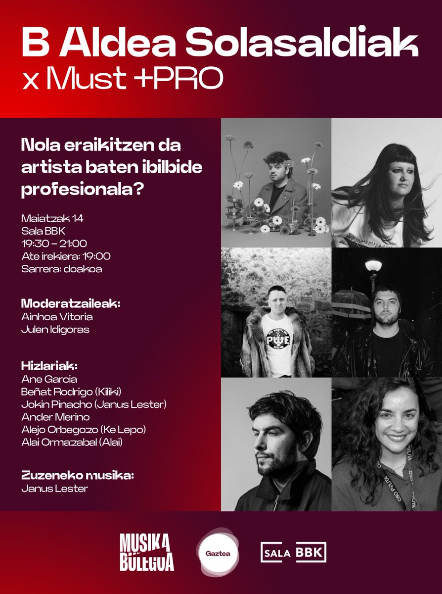 gaztea's tweet photo. 🎚️B ALDEAKO SOLASALDIAK🎚️

Datorren astean Must +Pro jaialdian izango gara, solasaldi berezi honekin🥰 @musikabulegoa 

📆Maiatzak 14
📍Bilboko @salaBBK-n
🎫Sarrera doan!
https://t.co/DgBhKyHNjx https://t.co/JUiZDAim9b