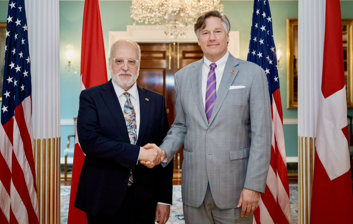 CallyGingrich's tweet photo. Pleased to participate in the U.S.-Switzerland Strategic Partnership Dialogue in Washington.  Deputy Secretary Christopher Landau hosted the Swiss delegation led by State Secretary Alexandre Fasel.  The dialogue reflected the deep and enduring partnership between the United States and Switzerland. 🇺🇸🇨🇭
https://t.co/vf79y7rE2b
