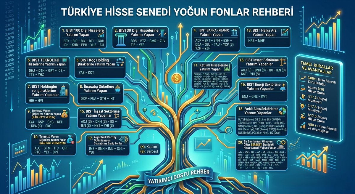 Yatırım fonlarını, özellikle de Hisse Senedi Yoğun Fonları seçerken "Hangi fon benim stratejime uygun?" diye saatlerce araştırma yapmaktan yoruldunuz mu? 🤔

Sizler için dev bir rehber hazırladım! Piyasadaki Hisse Senedi Yoğun Fonları (HSYF) yatırım stratejilerine, odaklandıkları